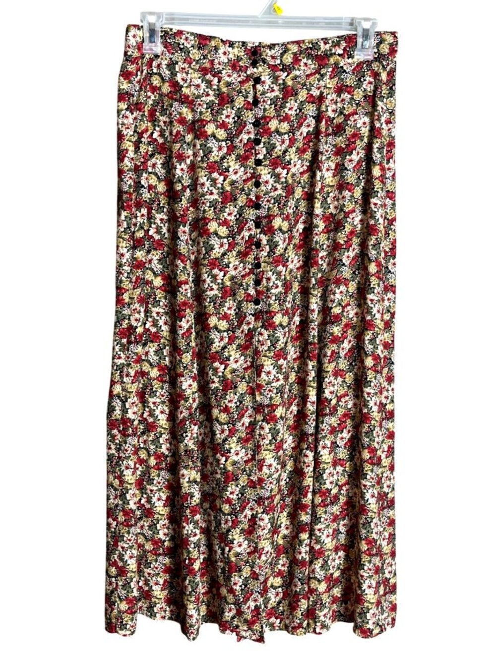 Fall Colors Midi Skirt Floral Frenzy Button A-line Preppy Academia Layering Wm L